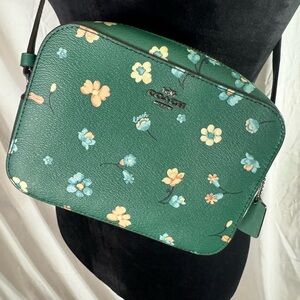 Coach Crossbody Camera Bag – Green Floral Print Leather – Adjustable Strap